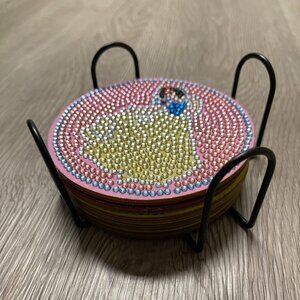 Snow White & the Seven Dwarves jeweled pine coaster set with holder